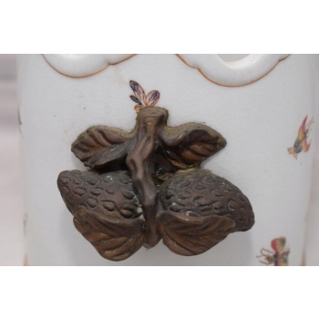 Porcelanowa Waza - Jaskółki - Amfora Wazon - Porcelana + Brąz - Biała Sygn