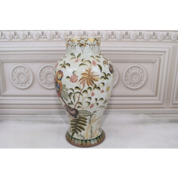 Biały Wazon Waza Amfora - Porcelana - Kwiaty Papuga - Dekoracja