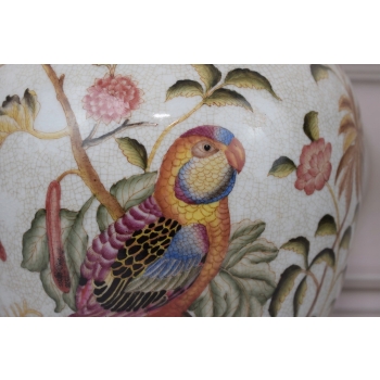 Biały Wazon Waza Amfora - Porcelana - Kwiaty Papuga - Dekoracja