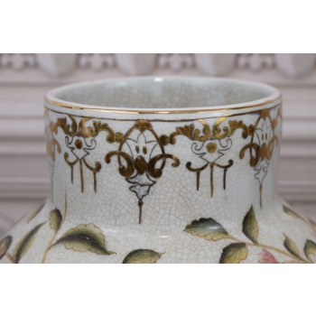 Biały Wazon Waza Amfora - Porcelana - Kwiaty Papuga - Dekoracja