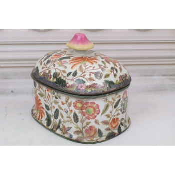 Biała Szkatuła Bomboniera - Misa - Porcelana - Owoce Kwiaty