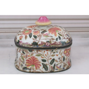 Biała Szkatuła Bomboniera - Misa - Porcelana - Owoce Kwiaty
