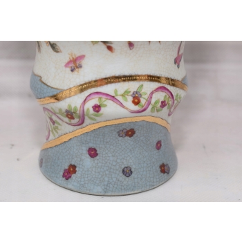 Porcelanowy Wazon - Waza - Biało Niebieska - Kolorowe Kwiaty - sygn