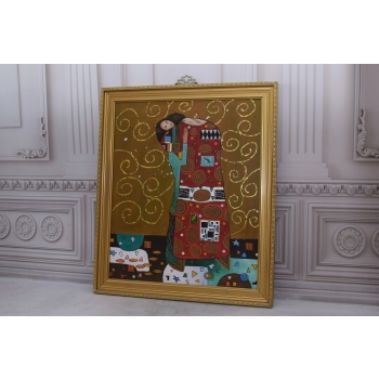 Gustav Klimt - Pocałunek Zakochani - Stary Obraz Olejny - Na Drewnie