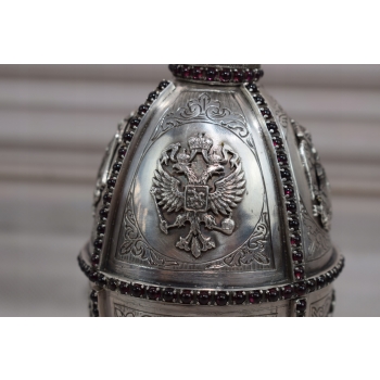 Srebrne Jajo Carska Rosja - Rubiny + Emalia Mikołaj II Srebro 84 626g CUDO