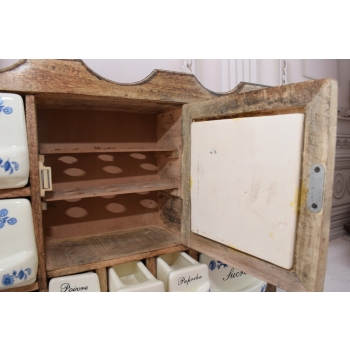 Wisząca Szafka na Przyprawy - Przyprawnik - Porcelana + Drewno - Kuchnia