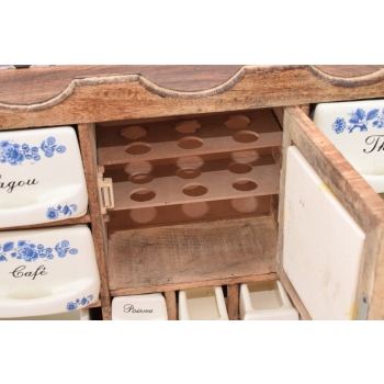 Wisząca Szafka na Przyprawy - Przyprawnik - Porcelana + Drewno - Kuchnia