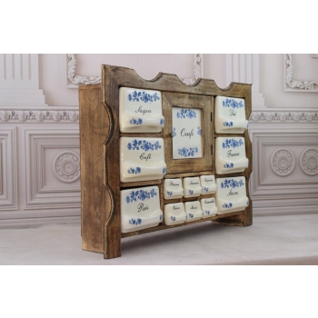 Wisząca Szafka na Przyprawy - Przyprawnik - Porcelana + Drewno - Kuchnia
