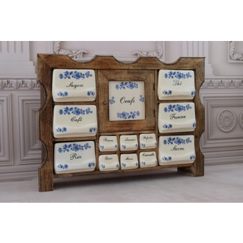 Wisząca Szafka na Przyprawy - Przyprawnik - Porcelana + Drewno - Kuchnia