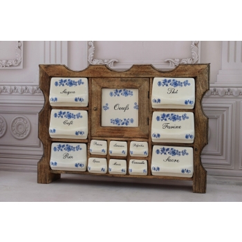 Wisząca Szafka na Przyprawy - Przyprawnik - Porcelana + Drewno - Kuchnia