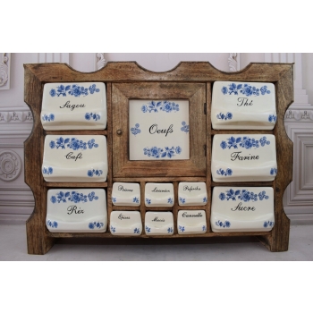 Wisząca Szafka na Przyprawy - Przyprawnik - Porcelana + Drewno - Kuchnia