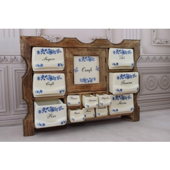 Wisząca Szafka na Przyprawy - Przyprawnik - Porcelana + Drewno - Kuchnia