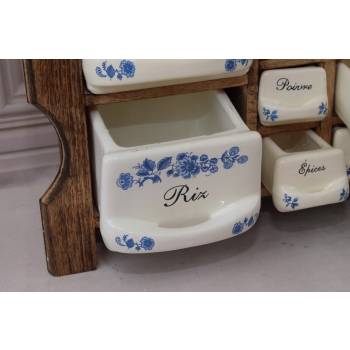 Wisząca Szafka na Przyprawy - Przyprawnik - Porcelana + Drewno - Kuchnia