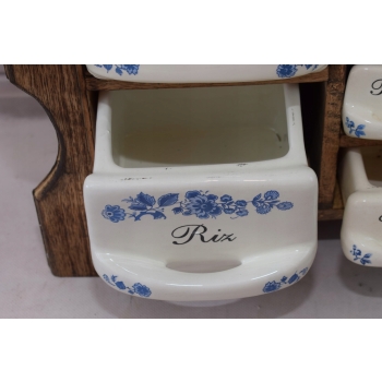 Wisząca Szafka na Przyprawy - Przyprawnik - Porcelana + Drewno - Kuchnia