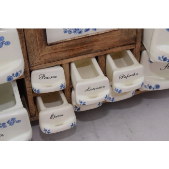 Wisząca Szafka na Przyprawy - Przyprawnik - Porcelana + Drewno - Kuchnia
