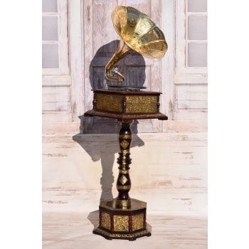 Gramofon Kwadrat - Rzeźbiony - Patefon - Stojak - Tuba - Sprawny