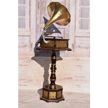 Gramofon Kwadrat - Rzeźbiony - Patefon - Stojak - Tuba - Sprawny