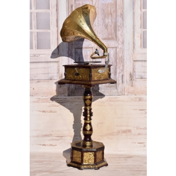 Gramofon Kwadrat - Rzeźbiony - Patefon - Stojak - Tuba - Sprawny