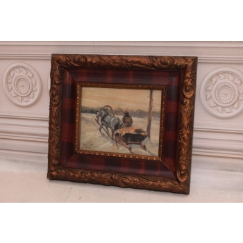 J. Fałat - Zimowy Pejzaż - Wyprawa na Polowanie - Stary Polski Obraz