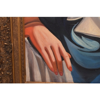 TAMARA De Łempicka - Portret Kobiety w Kapeluszu - Stary Obraz Olejny
