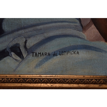 TAMARA De Łempicka - Portret Kobiety w Kapeluszu - Stary Obraz Olejny