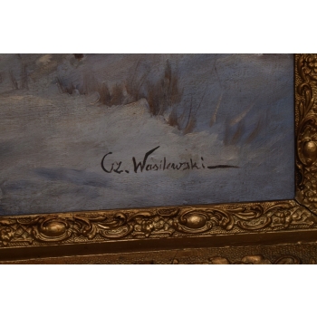 Cz. Wasilewski - WYPRAWA NA POLOWANIE - Stary Obraz Olejny