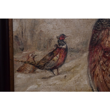 J. Fałat - Rodzina Bażantów Kuropatwy - Las Natura - Stary Obraz Olejny