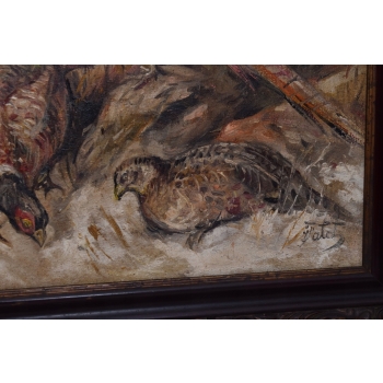 J. Fałat - Rodzina Bażantów Kuropatwy - Las Natura - Stary Obraz Olejny