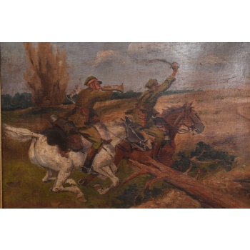 Wojciech Kossak - Ułani Na Koniach - Polski Stary Obraz Olejny - Złota Rama