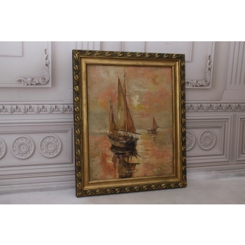 Statek na Morzu - Statki - Marynistyka - Obraz Olejny - Złota Rama