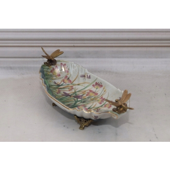 Porcelanowa Mini Patera - Mydelniczka - Porcelana + Brąz - Ważki