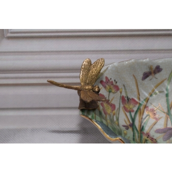 Porcelanowa Mini Patera - Mydelniczka - Porcelana + Brąz - Ważki
