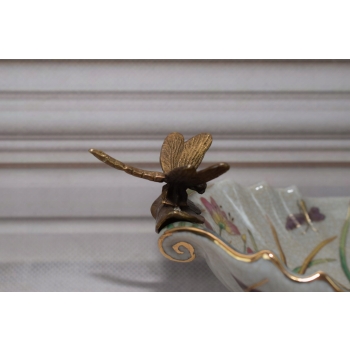 Porcelanowa Mini Patera - Mydelniczka - Porcelana + Brąz - Ważki