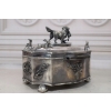 Srebrna Myśliwska Cukiernica - Pies z Kaczka - Carska Rosja 84 Srebro