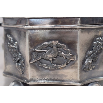 Srebrna Myśliwska Cukiernica - Pies z Kaczka - Carska Rosja 84 Srebro