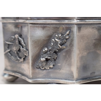 Srebrna Myśliwska Cukiernica - Pies z Kaczka - Carska Rosja 84 Srebro