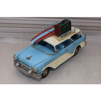 Metalowy Model Samochód - Auto z Deska Surfingowa - Niebieski Cadilac