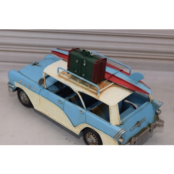 Metalowy Model Samochód - Auto z Deska Surfingowa - Niebieski Cadilac