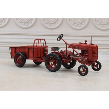 Metalowy Traktor z Przyczepą - Model Kolekcjonerski - Prezent Vintage