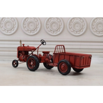 Metalowy Traktor z Przyczepą - Model Kolekcjonerski - Prezent Vintage
