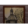 Wiktor Zin 1973 - Kościół - Pastel za Szkłem - Polski Stary Obraz Olejny