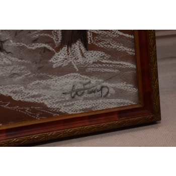 Wiktor Zin - Kapliczka - Pastel za Szkłem - Polski Stary Obraz Olejny