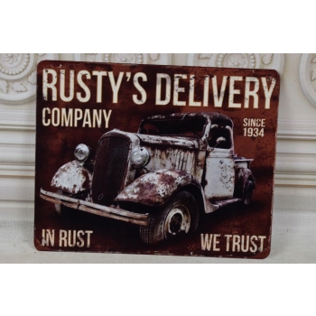 BLASZANY SZYLD - Rusty's Delivery Company 1934 - Zawieszka Metalowa