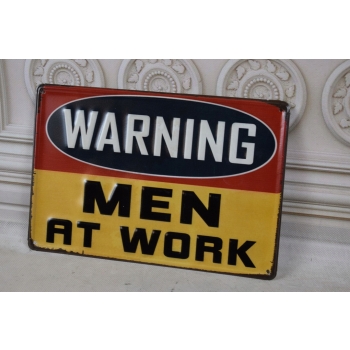 BLASZANY SZYLD - Warning Men At Work - Metalowa Dekoracja Ozdoba