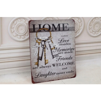 BLASZANY SZYLD - Home Love Momories Friends - Tabliczka Plakat Ozdoba