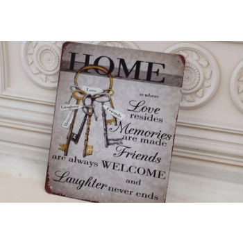 BLASZANY SZYLD - Home Love Momories Friends - Tabliczka Plakat Ozdoba