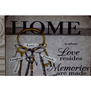 BLASZANY SZYLD - Home Love Momories Friends - Tabliczka Plakat Ozdoba