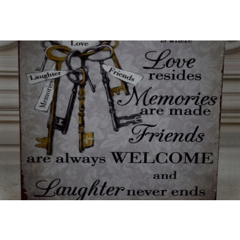 BLASZANY SZYLD - Home Love Momories Friends - Tabliczka Plakat Ozdoba