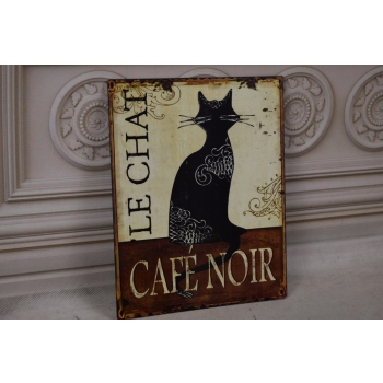 BLASZANY SZYLD - Le Chat Cafe Noir - Paryż Plakat Obrazek Zawieszka