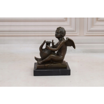 Aniołek z Harfą - Anioł Amor - Figura z Brązu - Statuetka Dekoracja